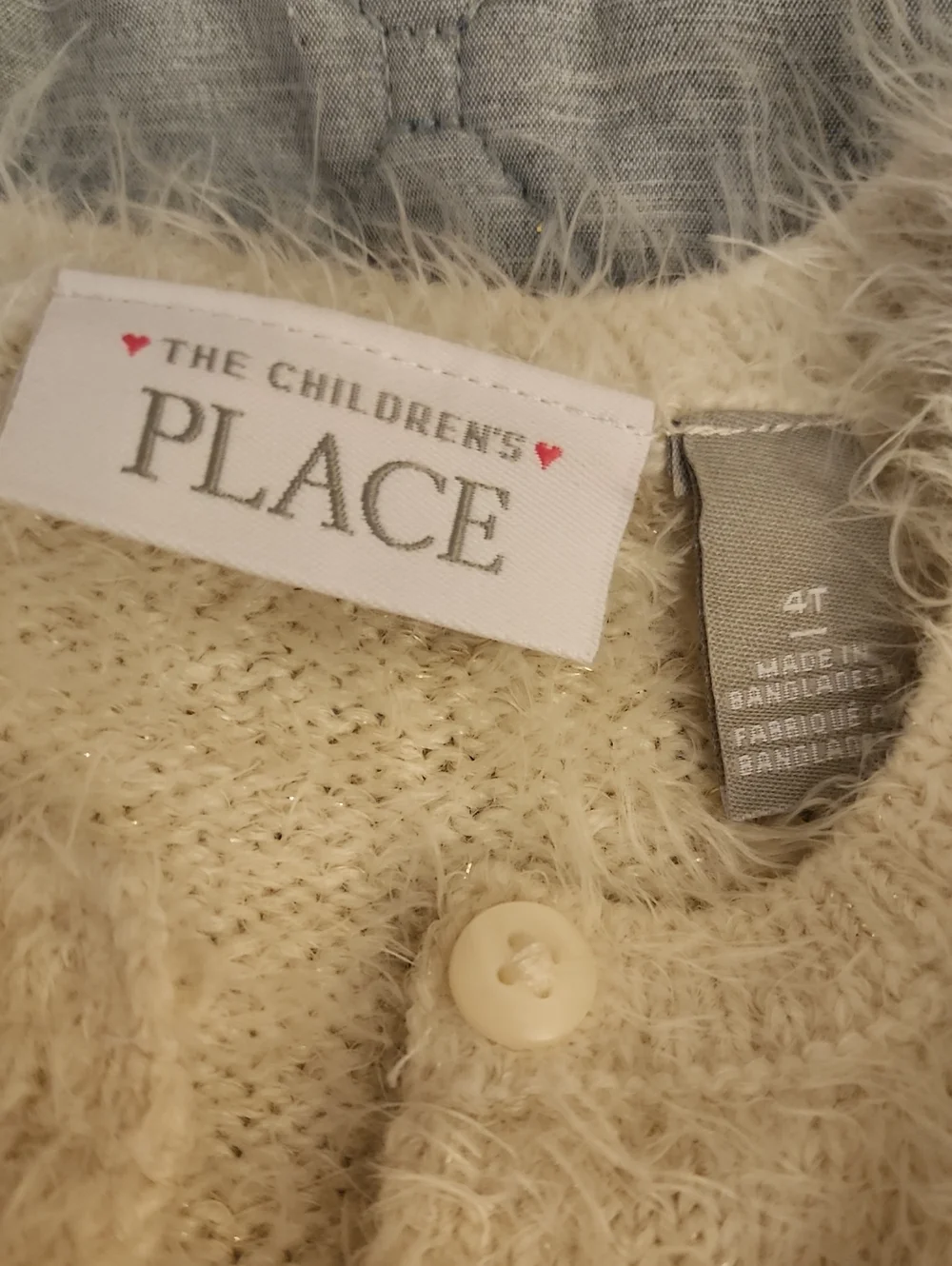 Sz 4T The Children's Place Cream Sparkle Fuzzy Cropped Cardigan Shrug